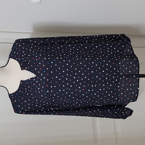 Talbots, Size S Navy Blue with Red, Pink, White and Blue Polkadot Blouse - Picture 1 of 12